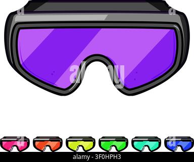 Welding glasses featuring a dark blue protective lens and a black frame, representing personal protective equipment - ppe - essential for industrial w Stock Vector