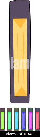 Vhs tape cassette standing vertically, displaying a retro red label, representing obsolete analog media and symbolizing nostalgia for 80s and 90s ente Stock Vector