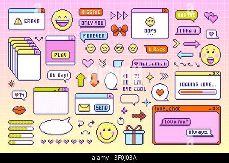 Collection of retro Pixel Art UI Elements. Vector. Stock Vector