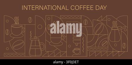 Coffee geometric posters in minimal retro style. International coffee day concept. Ideal for coffee shop,bakery,branding,decoration,cover design, decorative print, background. Vector Stock Vector