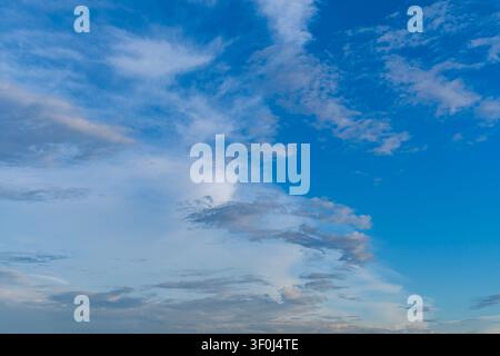 Dramatic storm clouds spreading across blue sky before rain Stock Photo