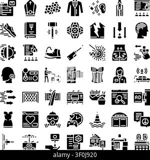 Various outline pictograms representing different concepts and objects, creating a comprehensive set of solid black illustrations for user interface a Stock Vector