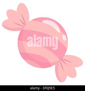 Adorable pink pastel wrapped candy with stripes isolated on white. Ideal for strawberry flavor themes, stickers, and sweet designs. Flat vector art Stock Vector
