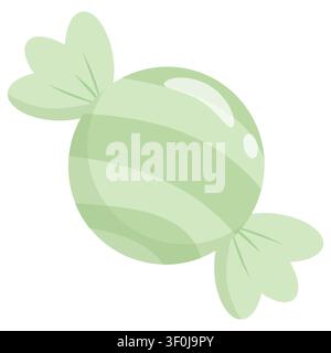 Bright lime green pastel wrapped candy with stripes isolated on white. Ideal for zesty lime flavor themes and vibrant party designs. Flat vector art Stock Vector