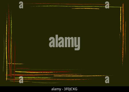 Rectangular frame of multicolored chalk lines on dark background. Bright strokes of charcoal Stock Vector