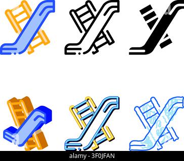 Interactive Kids Playground Slide Vector Icon Thin line. Baby Playground Sliding Board Children Playing Gaming Items Linear Pictogram. Joyful Things m Stock Vector