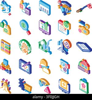 Isometric illustration representing a comprehensive collection of various icons depicting business, finance, medical, technology, household, and servi Stock Vector