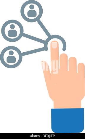 vector illustration showing a person pointing finger to navigate community interface. Stock Vector