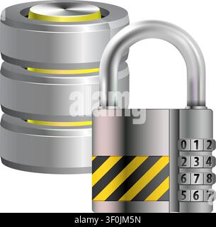 Security Concept - Padlock Protects Database and Hard Disk Icon, isolated on white, vector illustration Stock Vector