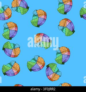 pattern segments pie chart hand drawn. proportions analysis, distribution categories, percentages slices segments pie chart vector sketch illustration Stock Vector