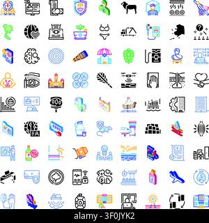 Large grid displaying various isometric and line icons representing concepts like business, technology, finance, health, environment, education, and t Stock Vector