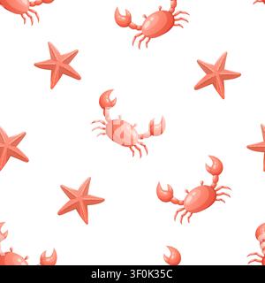 A summer vector pattern featuring crabs and starfish Stock Vector