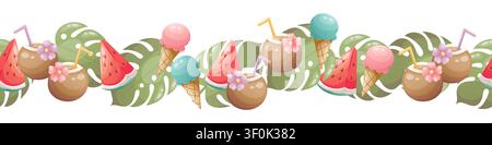 Vector seamless border featuring fruit and drinks Stock Vector
