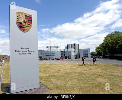 Porsche Experience Centre sign and buildings at Silverstone Circuit, Northamptonshire, England, UK. Stock Photo