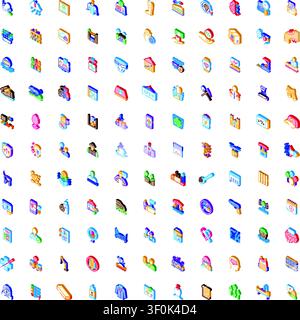 Isometric pictogram set featuring colorful 3d icons for business, shopping, medical, security and everyday concepts, perfect for ui, web, app and info Stock Vector