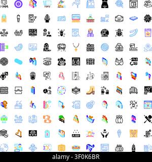 Large grid displaying a wide variety of flat, outline, and isometric vector icons, covering miscellaneous themes and concepts for design and interface Stock Vector