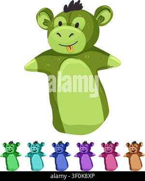 monkey hand puppet cartoon. monkey hand puppet sign colorful illustration Stock Vector