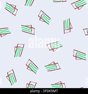 pattern relaxation deck chair cartoon. comfort sunbathing, lounging garden, patio folding relaxation deck chair sign. seamless vector illustration Stock Vector