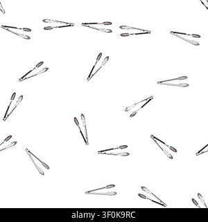 pattern outdoor tongs hand cartoon. line chef, braai grilling, camping dinner outdoor tongs hand sign vector Stock Vector
