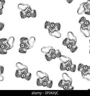 seamless pattern gadget steampunk device hand drawn. retrofuturism brass, gears clockwork, anachronism cogwheel gadget steampunk device black sketch i Stock Vector