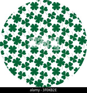 Lucky clover leaves and shamrock pattern form Circle Backdrop on Transparent background Minimal Flat. Isolated Vector illustration Textile print, wrapping or wallpaper, stationery, branding or digital Stock Vector