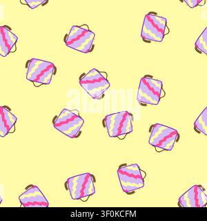 pattern toiletry cosmetic pouch cartoon. fashion bag, makeup beauty toiletry cosmetic pouch sign. seamless vector illustration Stock Vector