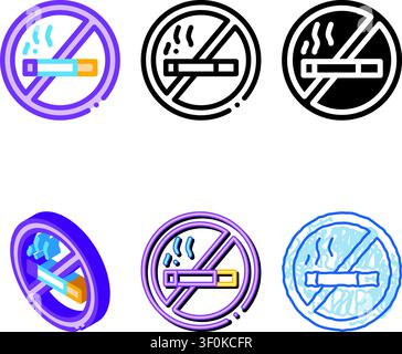 No Smoking Forbidden Sign Vector Thin Line Icon. Forbidden Smoke Cigarette, Hotel Performance Of Service Equipment Linear Pictogram. Business Hostel I Stock Vector