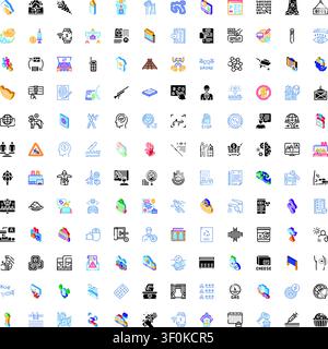 Large collection of diverse vector icons depicting various concepts related to business, internet, finance, technology, health, and a wide array of mo Stock Vector