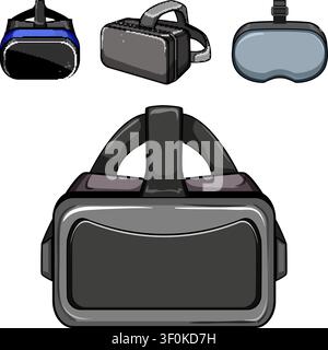 Virtual reality glasses headset device offering immersive digital experiences and interactive simulations, enabling users to explore new dimensions an Stock Vector