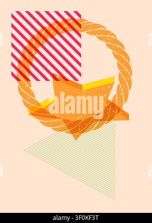 Colorful geometric shapes. Object in trendy riso graph design. Geometry elements abstract risograph print texture style. Stock Vector