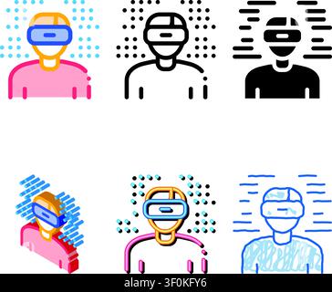 Human Vr Glasses Icon Vector. Outline Human Vr Glasses Sign. Isolated minimal Contour Symbol Stock Vector