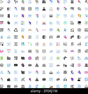 Large collection of diverse icons representing various concepts including business, technology, food, lifestyle, science, education, and transport on Stock Vector