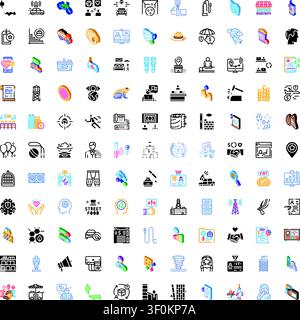 Large collection of diverse isometric and flat icons representing concepts like transportation, communication, commerce, environment, digital services Stock Vector