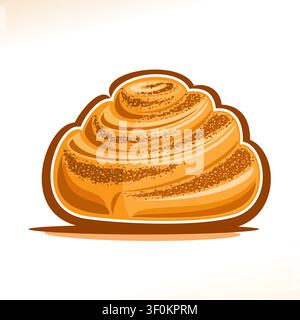 Vector logo for Cinnamon Roll, illustration of sweet cinnabon for patisserie menu, poster with mini bun cinnamon roll in shape of snail, fresh dessert Stock Vector