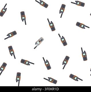 pattern grey and orange two way radio illustration symbolizing portable wireless communication and secure dispatch for emergency responders, security, Stock Vector
