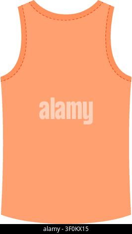 Flat vector illustration of a peach sleeveless tank top with visible stitching on white background. Stock Vector