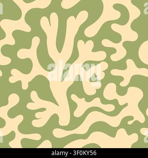 Organic coral seamless green color pattern. Abstract repeated natural composition. Stock Vector