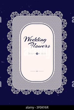 Vertical blue wedding lace border frame. Stock Vector