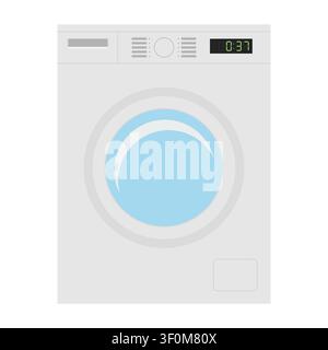 Minimalist Washing Machine Vector Illustration Front Load Washer with Digital Timer Display Flat Design Home Appliance Icon Stock Vector