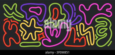 Neon Abstract Doodle Outline Set Stock Vector