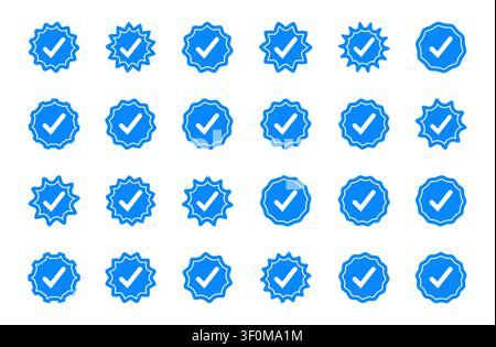 Blue verified checkmark icon badges set Stock Vector