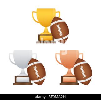 Football trophies with gold, silver, bronze awards Stock Vector