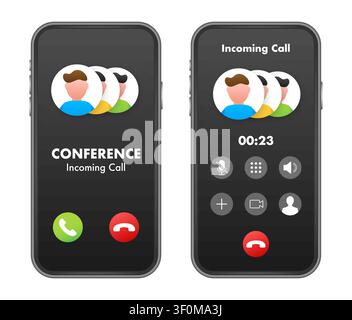 Smartphone displaying conference incoming call and active call screen Stock Vector