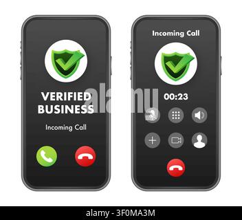 Smartphone showing verified business incoming call notification Stock Vector