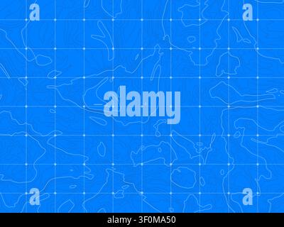 Topographic map showing contour lines on blue background Stock Vector