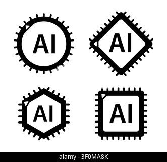 Artificial intelligence AI processor chip technology icons Stock Vector