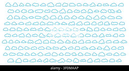 Blue outline cloud collection showing various shapes Stock Vector