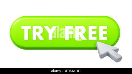Mouse cursor clicking try free green button Stock Vector