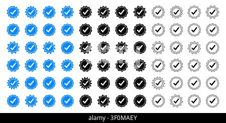 Collection of verified check mark badge icons Stock Vector