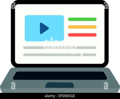 Open Laptop with Notes and Documents – Flat Education and Productivity Illustration Stock Vector